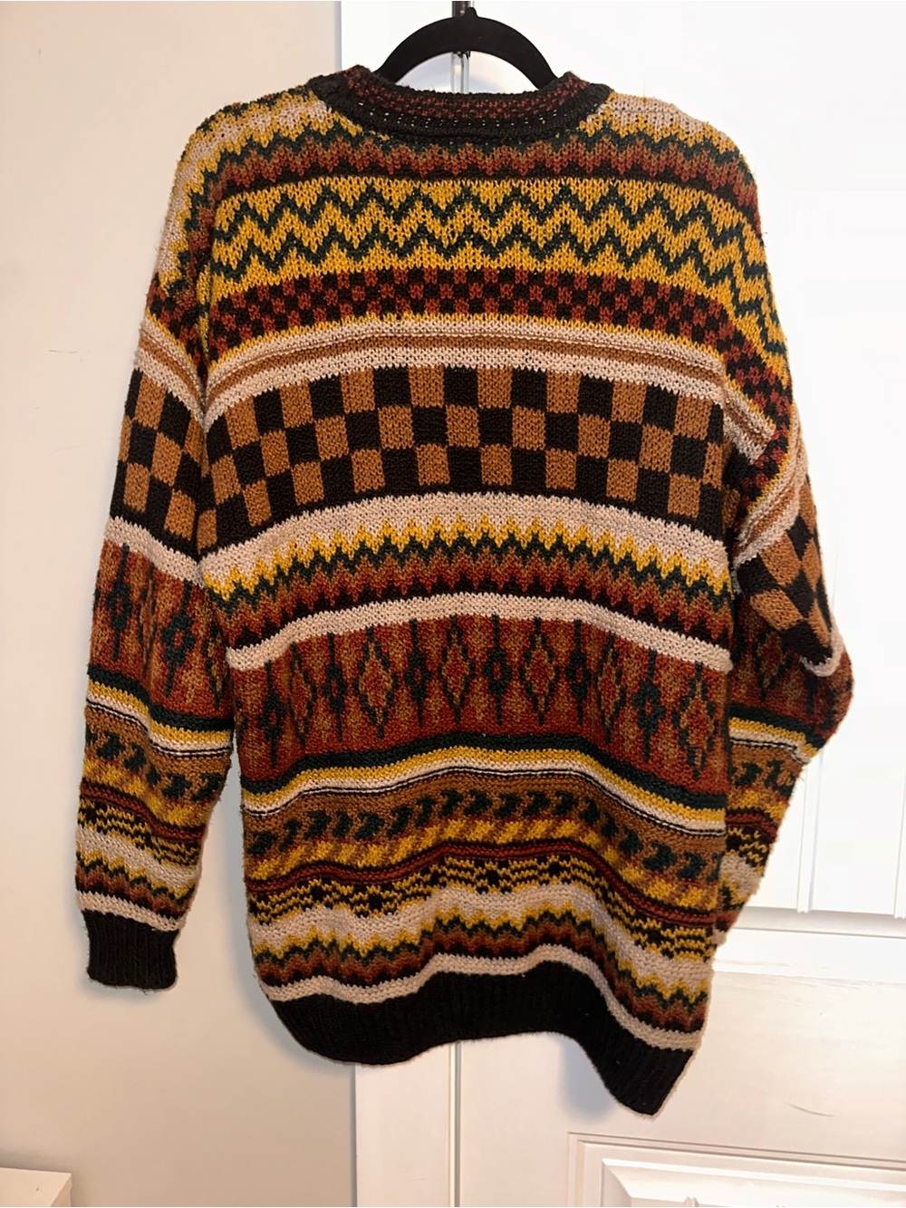 Gaeltarra Linen Blend Mens Crewneck Striped 
Sweater in Brown, Rust & Mustard - Picture 7 of 9
